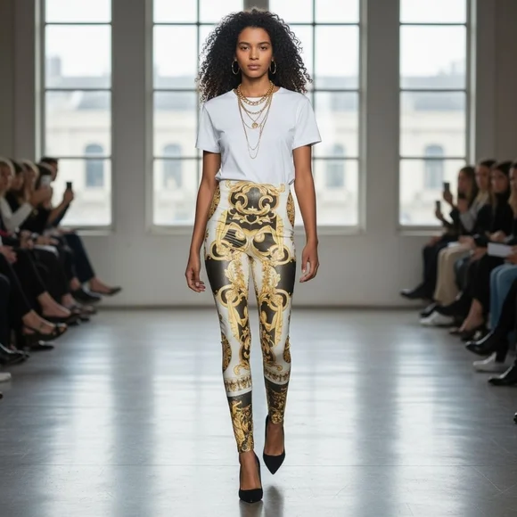 Versace 2018 Runway Gold and Black Baroque SS 1992 Tribute Leggings - Picture 10 of 17